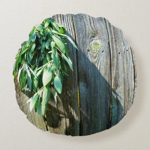 Boho botanical herb leaves rustic Barn-wood  Round Pillow