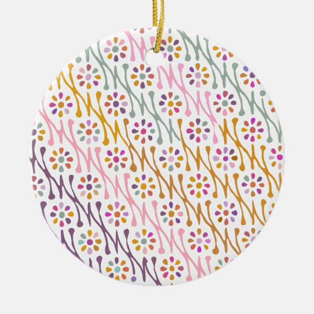Boho Botanical Illustration Pattern Colourful Ceramic Ornament (Front)