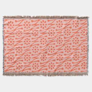 Boho Botanical Illustration Pattern Coral Blush Throw Blanket