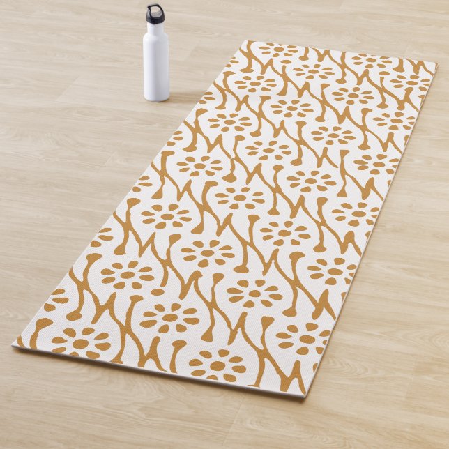 Boho Botanical Illustration Pattern Honey Gold Yoga Mat (In Situ)