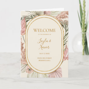 Boho Botanical Ivory and Green Folded Wedding Program