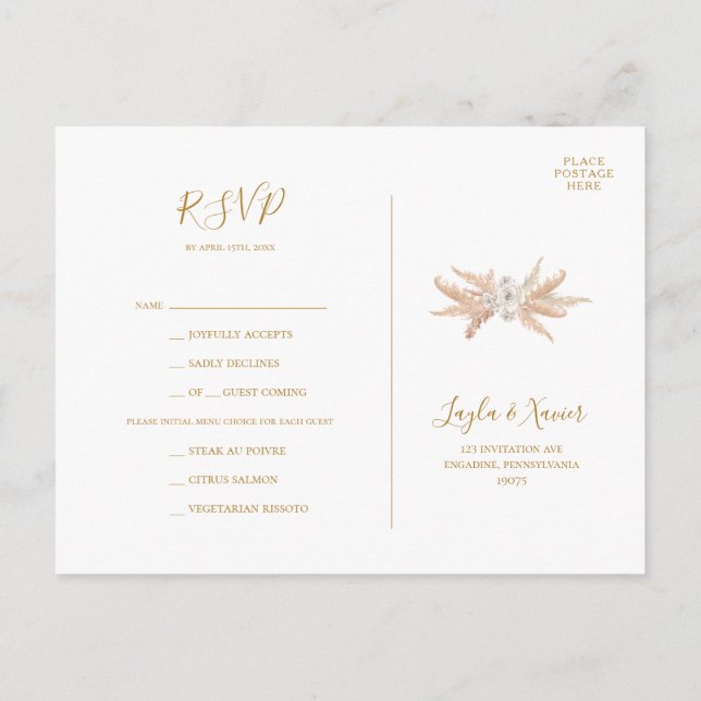 Boho Botanical | Ivory Menu Choice RSVP Postcard (Back)