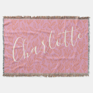 Boho Botanical Leaf Pattern in Pink Personalized Throw Blanket