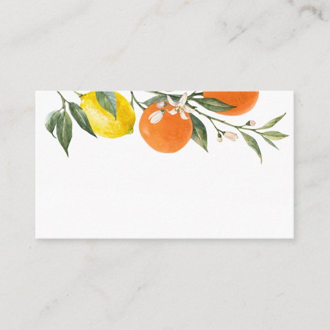 Boho Botanical Lemons and Oranges Wedding Place Card (Front)
