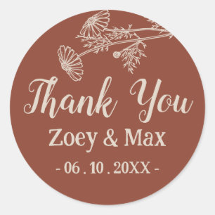 Boho Botanical Minimalist Terracotta Orange  Classic Round Sticker