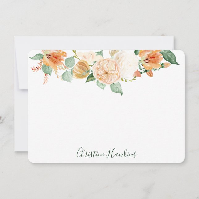 Boho Botanical Peach Watercolor Personalized Card (Front)