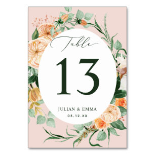 Boho Botanical Pink Greenery Floral Personalized Table Number