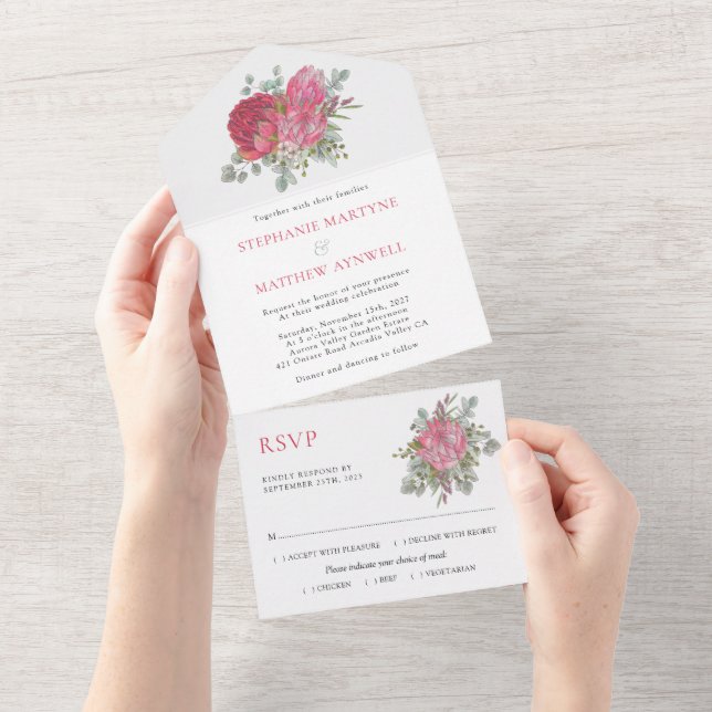 Boho Botanical Protea Eucalyptus Wedding All In One Invitation (Tearaway)