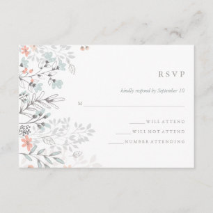 Boho Botanical Rustic Wedding Coral and Grey RSVP