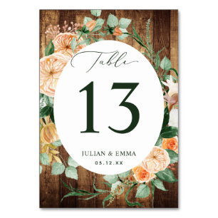 Boho Botanical Rustic Wood Floral Personalized Table Number
