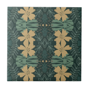 Boho Botanical Sage Green Yellow Pattern Tile