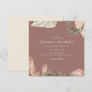 Boho Botanical Simple Dusty Rose Square Wedding Invitation