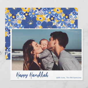 Boho Botanical Simple Script Photo Happy Hanukkah Holiday Card