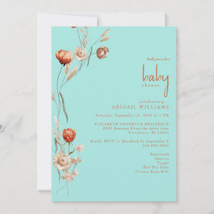 Boho Botanical Turquoise Baby Shower Centred Invitation