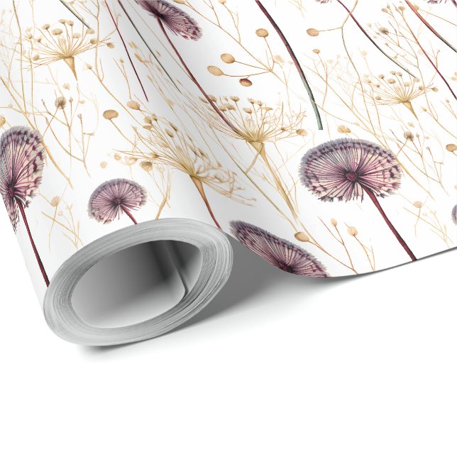 Boho Botanical Vintage Pressed Flowers Pattern Wrapping Paper (Roll Corner)