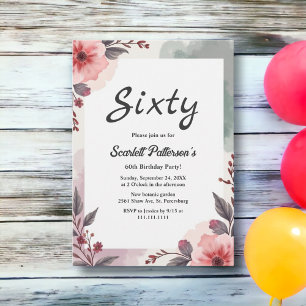 Boho Botanical Watercolor Floral 60th Birthday Invitation
