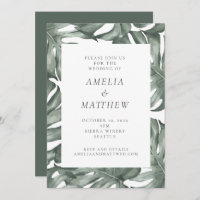 Boho Botanical Watercolor Monstera Green Wedding