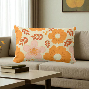 Boho Botanical Watercolor Orange Yellow Floral Lumbar Pillow