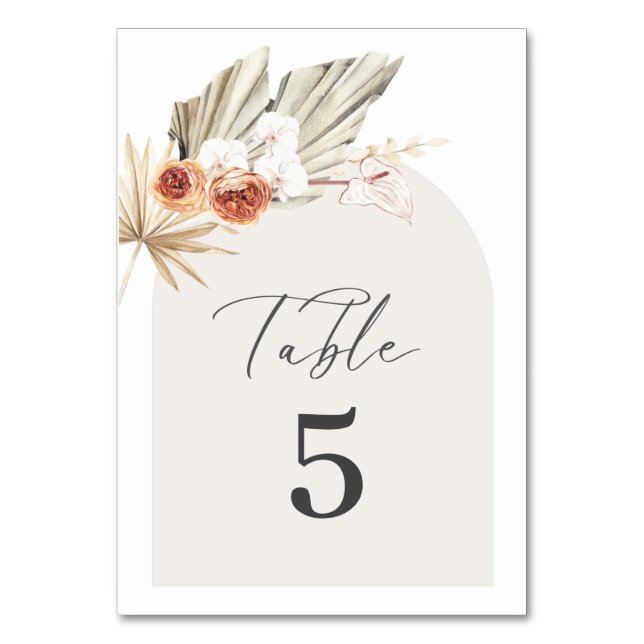 Boho Botanical Wedding Table Number (Front)