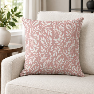 Boho Botanical White Foliage Rose Pink Throw Pillow