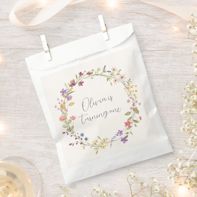 Boho Botanical Wildflower 1st Birthday Party Favour Bag (Clipped)
