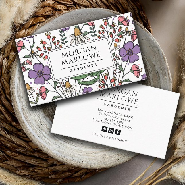 Boho Botanical Wildflower Floral Gardener Business Card (Creator Uploaded)