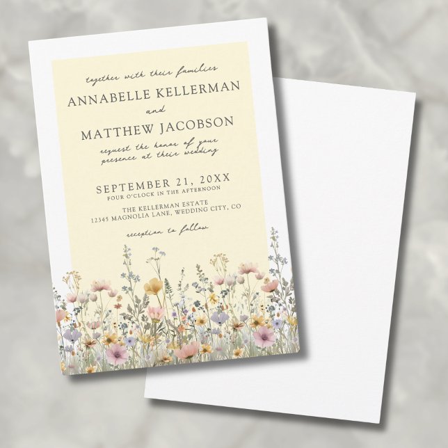 Boho Botanical Wildflower Yellow Floral Wedding Invitation (Boho Botanical Wildflower Yellow Floral Wedding Invitation)
