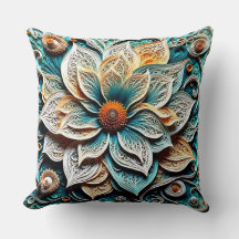 Boho Botanical Zentangle Floral Throw Pillow 