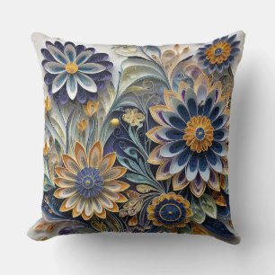 Boho Botanical Zentangle Floral  Throw Pillow