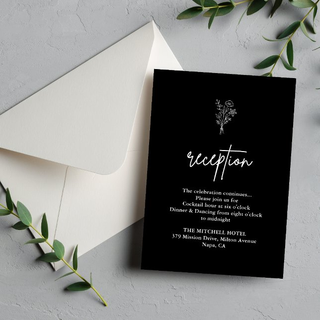 Boho Botanicals Black Wedding Reception Enclosure Card (Creator Uploaded)
