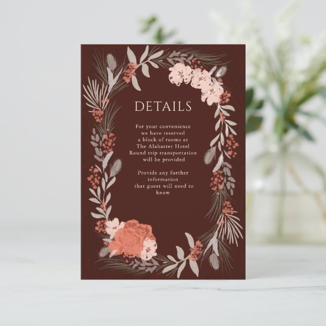 Boho Botanicals Brown and Cream Wedding Details  Enclosure Card (Standing Front)