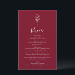Boho Botanicals Burgundy Wedding Menu Card<br><div class="desc">Add these customizable floral minimalist menu cards to your event's tablescape. It features a modern floral bouquet line with whimsical calligraphy. Personalize this boho menu card by adding names,  dates and meal choices. This burgundy menu card is perfect for weddings,  baby showers,  bridal showers,  birthdays,  and so much more.</div>