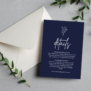 Boho Botanicals Navy Blue Wedding Details Enclosure Card