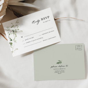 Boho Botanique Sage Green Vine Wedding Carte RSVP