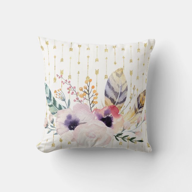Boho Bouquet Throw Pillow (Front)