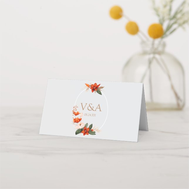 Boho bouquet with fiery flowers place card (Back)