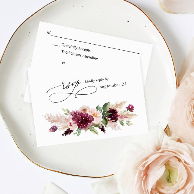 Boho Bourgogne & Blush Pink Floral w Repas RSVP 2 (Créateur téléchargé)