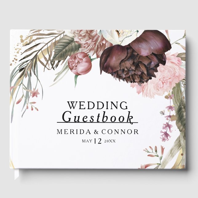 Boho Bourgogne Floral Mariage Livre d'or (Recto)