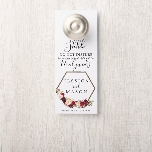 Boho Bourgogne Mariage Affichette de porte Ne Dist (Sur le bouton)