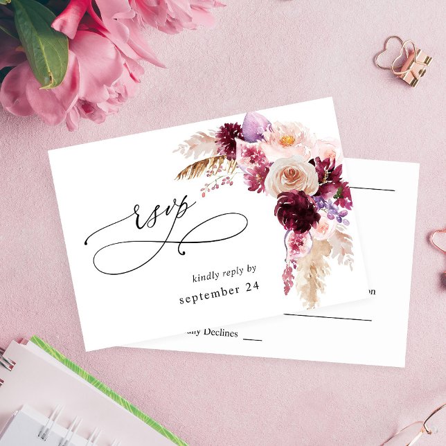 Boho Bourgogne & Pink Floral & Fruit w Repas RSVP (Créateur téléchargé)
