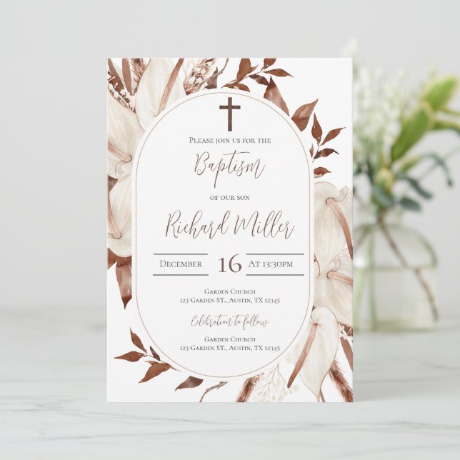 Boho Boy Baptême Invitation (Debout devant)