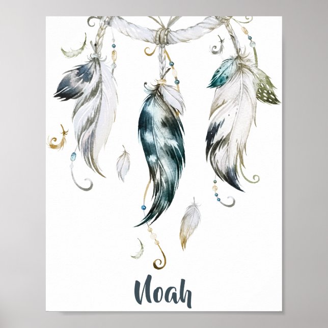 Boho Boy Feather Dream Catcher Wall Art (Front)
