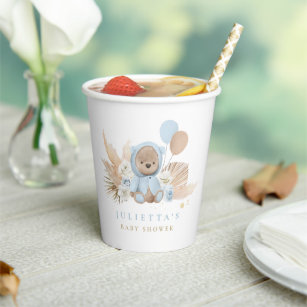 Boho Boy Teddy Bear Baby Shower Party Decorations Paper Cups