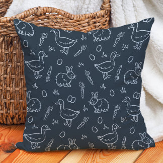 Boho Boys Easter Cute Bunny Rabbit Goose Dark Blue Throw Pillow