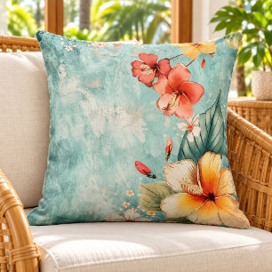 Boho Breezy Tropical Flower Throw Pillow