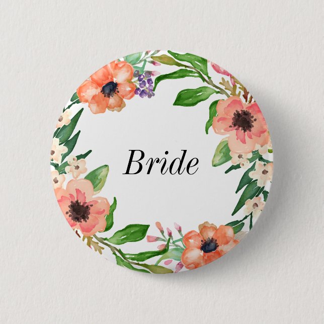 Boho Bridal Party Wedding 2 Inch Round Button (Front)
