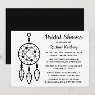 Boho Bridal Shower Dreamcatcher Black White Tribal Invitation