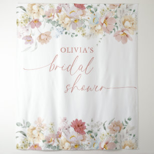Boho Bridal Shower Modern FloralBackdrop Tapestry 