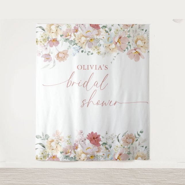 Boho Bridal Shower Modern FloralBackdrop Tapestry  (Front)
