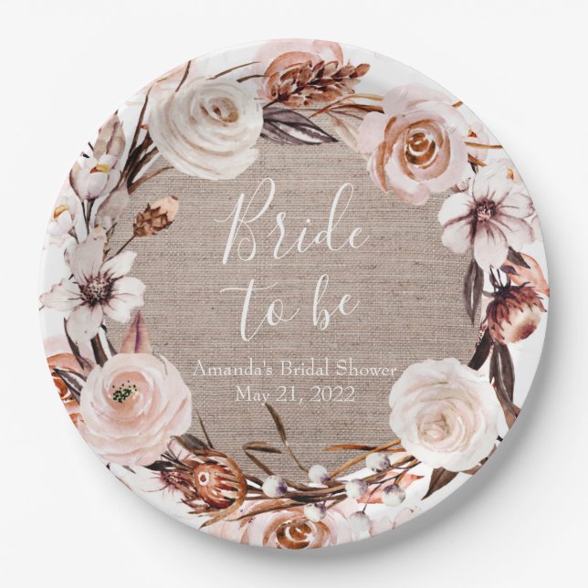 Boho Bridal Shower Plates Burlap Bride To Be (Front)